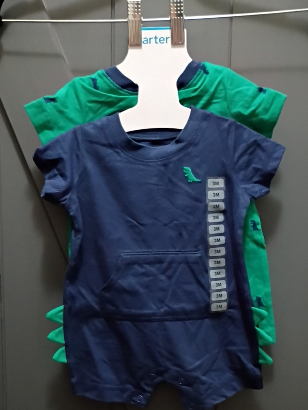 Carter's Navy & Green Short-Sleeve Baby Romper Set with Dino Detail